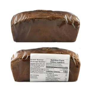 a loaf of Borodinskiy Bread in plastic wrap